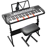 LAGRIMA LAG-760 61 Key Portable Electric Keyboard Piano Kit with Z Stand, Music Piano Bag, Smart Light Up Keys for Beginner, Microphone, Headphone, Power Supply, Music Stand, Adjustable Stool, Black