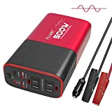 500W Pure Sine Wave Power Inverter DC 12V to AC 110V Car Inverter Power Adapter Converter with Type C PD18W/12V DC Output/4.8A Dual USB Charging Ports and 2 AC Outlets Car Charger