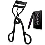 Eyelash Curler Tweezers for Women - Kaasage Black Professional Lash Curler with Refill Silicone Pads. Easy to Curl Open-eye Eyelashes Naturally in Seconds with No Pinching, No Pulling and Last Long