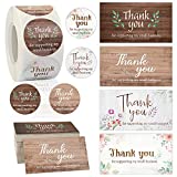 720PCS Thank You Card Set, 120PCS Rustic Wood Thank You for Supporting My Business Cards 600PCS 1.5” Thank You Stickers Label Roll for Business Online Shop Retail Stores Gift Package Inserts