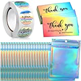 620 Pieces Thank You Cards and Stickers Set Thank You Gold Foil Stickers Thank You for Supporting My Small Business Stickers with Resealable Packaging Bag, Suitable for Business Owners (Holographic)
