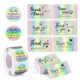 FZR Legend 720 PCs Thank You Cards and Stickers Set, 600 1.5” Thank You Stickers and 120 3.5”x2” Thank You for Supporting My Small Business Gratitude Greeting Cards in 6 Styles, Holographic Silver