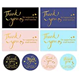 600PCS Thank You Business Cards, 100PCS Gold Foil Thank You for Supporting My Small Business Cards 500PCS 1.5” Thank You Sticker Labels for E-Commerce Retail Store Package Inserts, 4 Styles