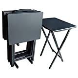 Plastic Development Group Heavy Duty Versatile Compact Folding Portable Table 5 Piece Wood Television TV Tray Set, Black