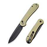 CIVIVI Pocket Folding Knife with 14C28N Blade Micarta Handle, Button Lock Elementum Knife for EDC C2103B (Olive)