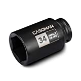 CASOMAN 1/2" Drive x 34 mm Deep 6 PT Impact Socket, CR-MO, 1/2-inch Drive 6 Point Axle Nut Socket for Easy Removal of Axle Shaft Nuts (34MM)