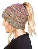 Messy Bun Womens Winter Knit Hat Beanie Tail - Rainbow #11