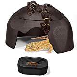 Fischuel Reptile Hides Humidification Cave Help Your Pets Shedding , A Damp Hideout with Natural Rock designto, Suitable for Bearded Dragons Lizards Leopard Gecko Spiders Turtles and SnakesBrown