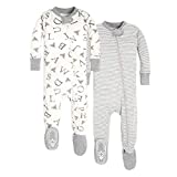 Burt's Bees Baby baby girls Unisex Pajamas, Zip-front Non-slip Footed Pjs, Organic Cotton and Toddler Sleepers, A Bee C/Stripe 2-pk, 18 Months US