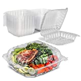 [40 Pack] Clear Hinged Plastic Containers - 8x8x3” Single Compartment Clamshell Take Out Containers for Cake, Pastry, Salad - Disposable Plastic Togo Boxes with Lids for Bakery and Food Business