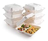 Disposable Clamshell To-Go Containers – Bagasse Fiber Biodegradable Containers with Lids for Takeout, Parties, & Holidays – Pack of 50 Chemical-Free, 3-Compartment Boxes by brheez,9"x9", White