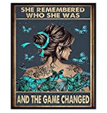 She Remembered Who She Was And The Game Changed - Positive Quotes Wall Decor - Uplifting Inspirational Encouragement Gifts for Women, Teen Girls - Motivational Wall Art - Tiffany Blue Boho Decoration