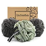 Large 70g Loofah Sponge, Body Scrubber, Bath Sponge, Luxury Loofah for Women, Men | Gentle Exfoliating Sponge - Body Wash Shower Pouf with Activated Charcoal - Lots of Lather for Bath, Shower, 3 Pack