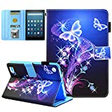 Kindle fire 7 Case old Model - JZCreater Leather Case Cover with Auto Wake/Sleep for Amazon Fire 7 Tablet(7inch Display 5th Generation 2015 & 7th Generation 2017), Purple Butterfly