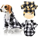 2 Pieces Plaid Dog Hoodies Buffalo Dog Hooded Sweatshirts Dog Cold Weather Coats Pet Clothes Apparel with Pocket for Small Medium Dogs (Black White, Beige Black, Medium)