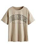 SOLY HUX Women's Casual Letter Print Tee Half Sleeve Loose T Shirt Top Khaki L