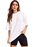 Verdusa Women's Casual Basic Round Neck Half Sleeve Oversized Tunic Tee Shirt White M