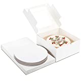Moretoes 10 Inch Cake Boxes Set (30pcs, 15 Boxes & 15 Boards & Stickers) White Paperboard Disposable 10x10x5 Bakery Box with Window Bulk Cake Box with Round Cake Board