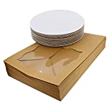 Spec101 Square Cake Boxes with Window - 15pk Disposable Cake Container with Cake Board, Kraft Brown Cake Boxes 10x10x5in