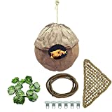 Tfwadmx Crested Gecko Coco Hut Lizard Coconut Shell Hideout Cave Bearded Dragon Hammock Reptile Natural Seagrass Habitat Tank Accessories Vines Flexible Leaves Decor for Chameleon,Snake,Hermit Crabs