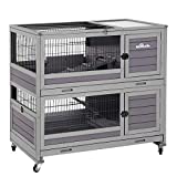 Bunny Hutch Indoor Rabbit Cage on Wheels Outdoor Rabbit House with Deep No Leak Pull Out Tray,Upgrade Version (Gray)