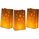 White Paper Luminary Bags - 24-Pack Candle Lantern Bags, Fire-Retardant, Star Luminaries for Christmas, Weddings, Birthday Party Decoration, Use with Tealights, Votive, 5.9 x 10 x 3.5 Inches