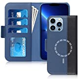 FYY Designed for iPhone 13 Pro Max 5G Case, [Support Magsafe Charging][Genuine Leather] Wallet Phone Case with Card Holder Protective Shockproof Cover for iPhone 13 Pro Max 5G 6.7" Navy&Black