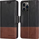 KEZiHOME Wallet Case for iPhone 13 Pro Max, [RFID Blocking] Genuine Leather Kickstand Card Slots Case Magnetic Closure Shockproof Flip Cover Compatible with iPhone 13 Pro Max 5G 6.7" (Black/Brown)