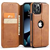 Casus Logo View Compatible with iPhone 13 Pro Max Wallet Case Slim Magnetic Flip Cover Faux Leather with Card Holder Slot Thin Kickstand (2021) 6.7" (Brown)