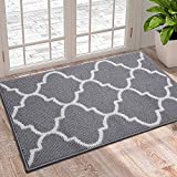 OLANLY Indoor Door Mat, 20x32, Non-Slip Absorbent Resist Dirt Entrance Rug, Machine Washable Low-Profile Inside Floor Mat Door Rugs for Entryway, Grey Trellis