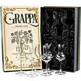 Crystal Grappa and Cordial Glasses | Set of 6 | Small 3 oz Long Stemmed Spirit Glassware for Liqueur, After Dinner Drink, Aperitif, Digestive | Italian Tulip Shaped Liquor Stemware for Nosing, Sipping