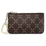 Luxury Zip Key Chain Pouch | Mini Coin Purse Wallet Card Holder with Clasp | for Men Women - Coated Canvas (Brown)