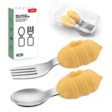 YIVEKO Baby Fork and Spoon Set with Carry Case Baby Training Utensils Self Feeding Toddler Silverware Silicone and Stainless Steel Kids and Toddler Utensil Set-Bees