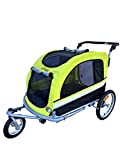 Booyah Extra Large Pet Bike Trailer Dog Stroller & Jogger with Shocks Non Tipping. Green/Yellow (Neon Green)