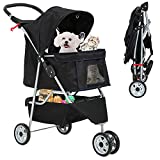 Best 3 Wheels Pet Stroller for Dog Stroller Cat Stroller, Lightweight and Foldable Pet Jogger Stroller, Carrier Strolling Cart W/Cup Holders Removable Liner for Small and Medium Dog Cat or Pet - Black