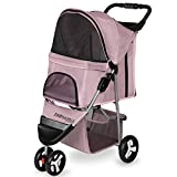 Paws & Pals 3 Wheeler Elite Jogger Pet Stroller Cat/Dog Easy to Walk Folding Travel Carrier, Pink