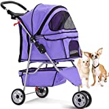 Pet Stroller Jogger Cat Dog Cage 3 Wheels Stroller Travel Folding Carrier Strolling Cart with Cup Holders and Removable Liner 35Lbs Capacity Large Doggie Stroller for Small-Medium Dogs, Cats