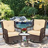 Outdoor Bistro Set 3 Pieces, Outdoor Resin Wicker Swivel Rocker Patio Chair, 360-Degree Swivel Rocking Chairs and Tempered Glass Top Side Coffee Table, Outdoor Rattan Conversation Sets