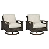 Signature Design by Ashley Paradise Trail Outdoor Swivel Patio Lounge Chair, Set of 2, Medium Brown
