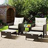 Vongrasig 5 Piece Wicker Patio Furniture Set, All Weather PE Wicker Rattan Outdoor Chair and Ottoman Set, Small Cushioned Patio Chairs with Ottoman Underneath for Lawn Garden Backyard (Beige)