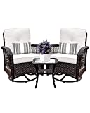 Harlie & Stone Outdoor Swivel Rocker Patio Chairs Set of 2 and Matching Side Table - 3 Piece Wicker Patio Bistro Set with Premium Fabric Cushions