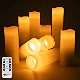 Flameless Candles Battery Operated, 5" 5.5"6" 7" 8" 9" Set of 9 Ivory Real Wax Pillar Led Flickering Candles with Remote Control and Timer for Wedding Party Christmas Dinner Decoration