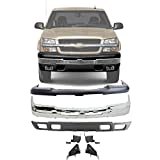 New Front Bumper Chrome Steel + Upper Cover & Lower Valance Textured + Brackets Left Driver & Right Passenger Side For 2003-2006 Chevrolet Silverado 1500 Direct Replacement 15139805 19150310 10397999