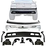 New Front Bumper Chrome Steel + Upper Cover + Lower Valance Primed + Outer Brace Bracket Set Left & Right Side For 1999-2002 Chevrolet Silverado 1500/2000-2006 Tahoe Suburban Direct Replacement