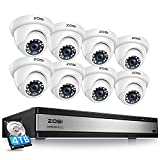 ZOSI H.265+ 1080p 16 Channel Security Camera System,16 Channel CCTV DVR with Hard Drive 4TB and 8 x 1080p Indoor Outdoor Dome Camera, 80ft Night Vision, 105° View Angle, Remote Control, Alert Push