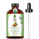 SVA Organics Cinnamon Leaf Essential Oil Organic 4 Oz with Dropper Undiluted 100% Pure Natural Premium Therapeutic Grade USDA Certified Oil for Aromatherapy, Diffuser, Skin & Hair