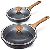 Miusco Nonstick Frying Pan Set with Lids, Premium Granite Coating Skillets Set, 10" & 12", Natural Stone Cookware, Heats Evenly, PFOA Free, Ergonomic Bakelite Cool Touch Handle, All Stoves Compatible