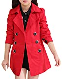 JiaYou Girl Child Kid Lapel Double Breasted Outwear Pea Trench Coat(Red,11 Years)