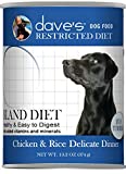 Dave's Pet Food Chicken and Rice Delicate Canned Dog Food, Restricted Bland Diet Wet Dog Food for Sensitive Stomachs, 13.2oz Cans, (Pack of 12) , Made in the USA