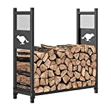 Mr IRONSTONE 4ft Firewood Rack, Outdoor Wood Rack for Firewood Storage Racks, with Hollow Craft Wolf Pattern & Iron Grid for Hold Logs of Various Sizes, Heavy Duty Log Storage Bin Indoor for Fireplace